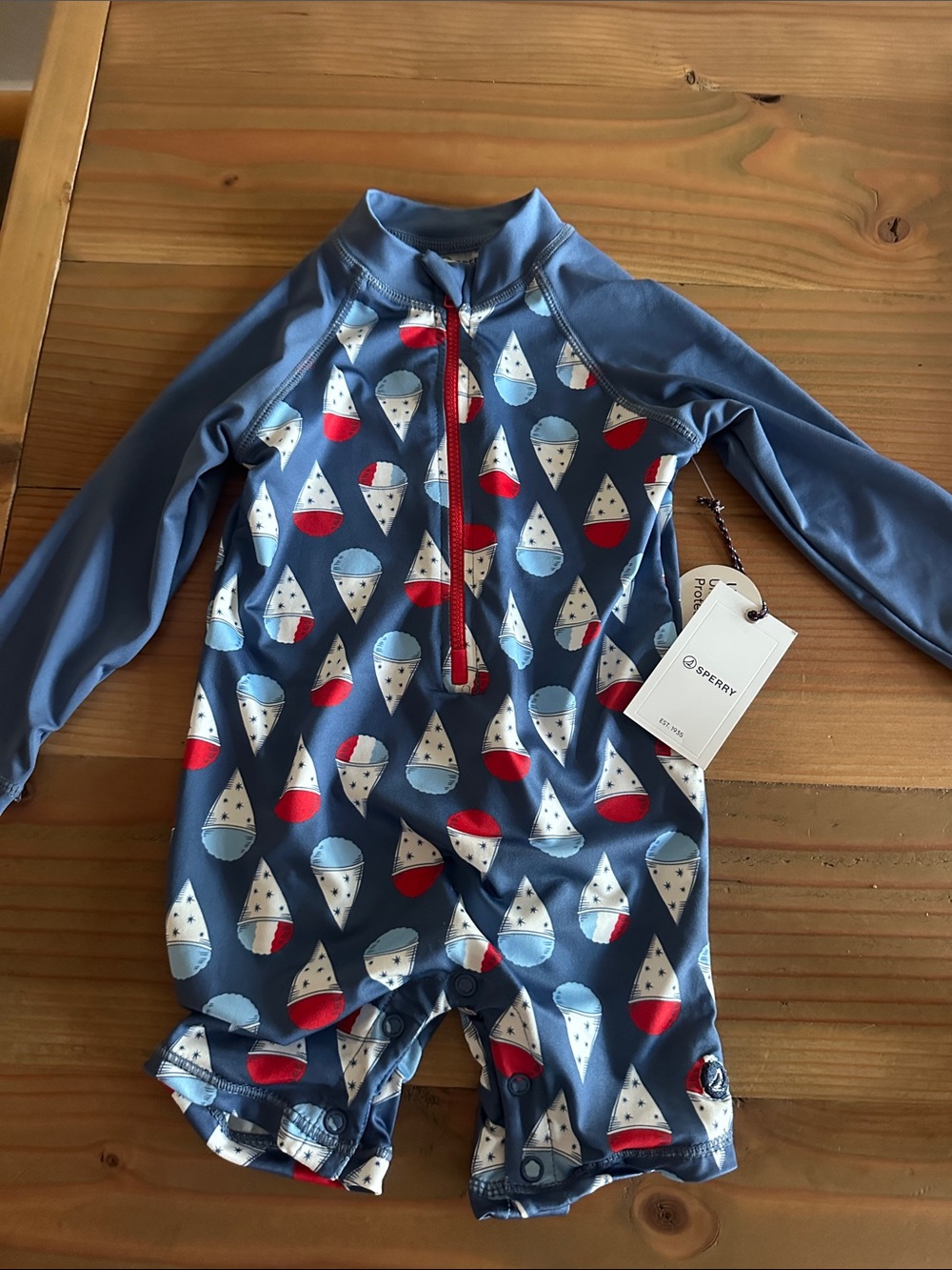 Sperry Blue Infant Sailboat Zip One-Piece Rash Guard